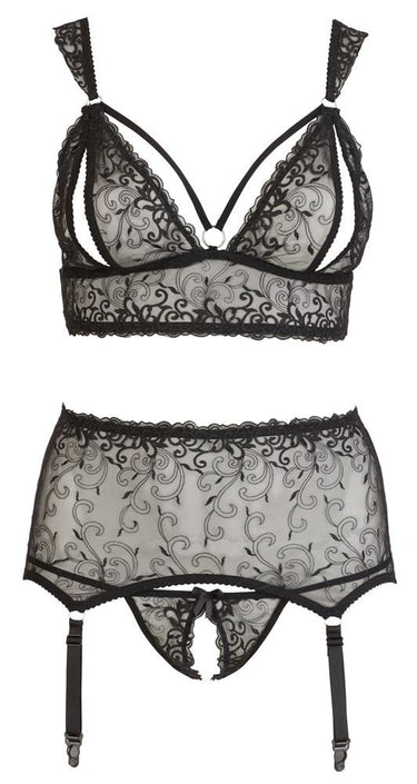 Embroidered Suspender Set - Plus Size